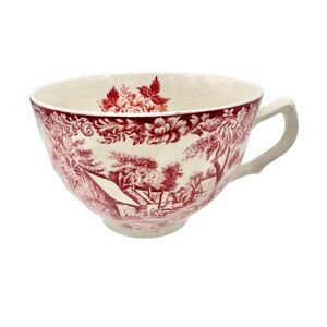 Vintage Ceramic Tea Cup Red and White With Countryside Scene Made in England